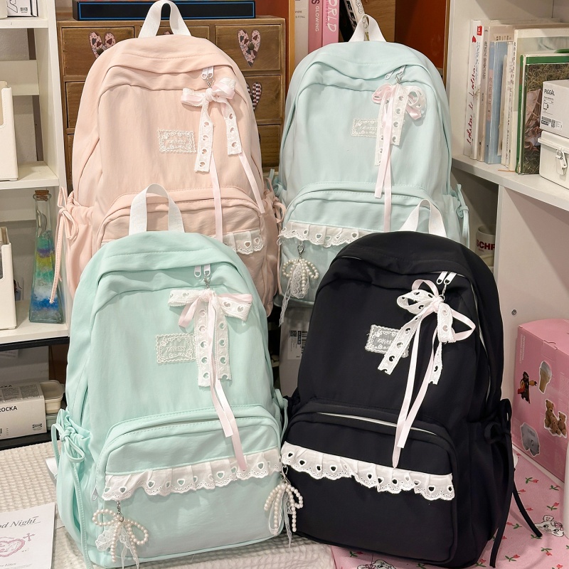 Canvas Backpack Casual - Lace Bow Campus Backpacks Multi-Pockets Casual