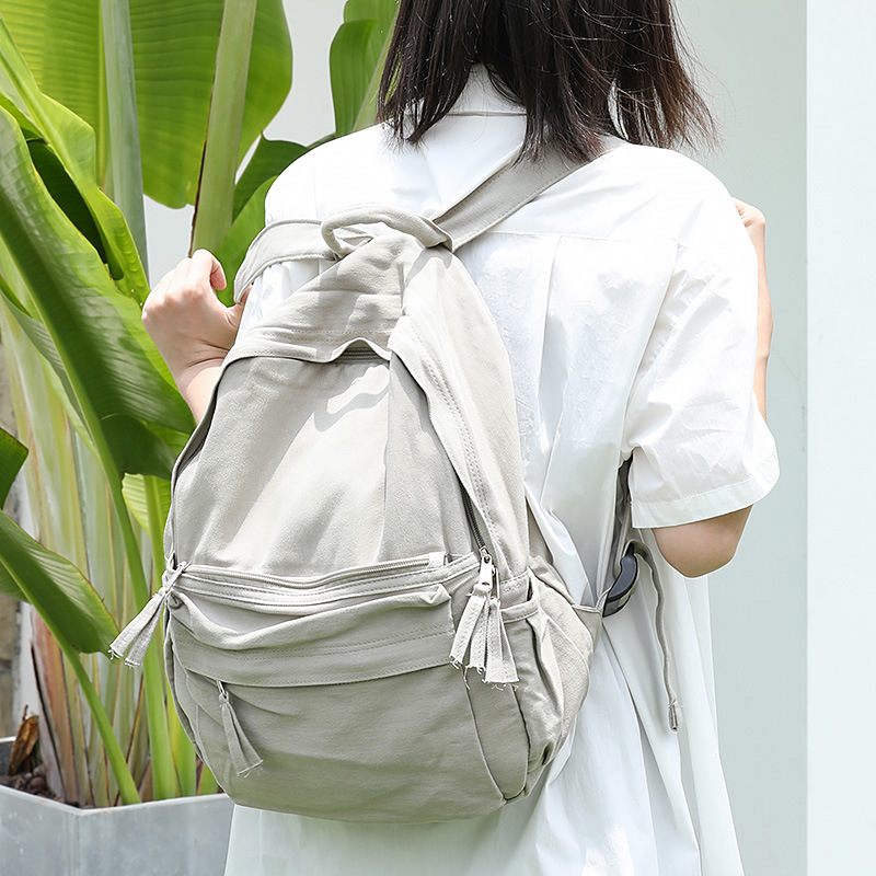Canvas Backpack Casual - New in Women Light Grey Nylon
